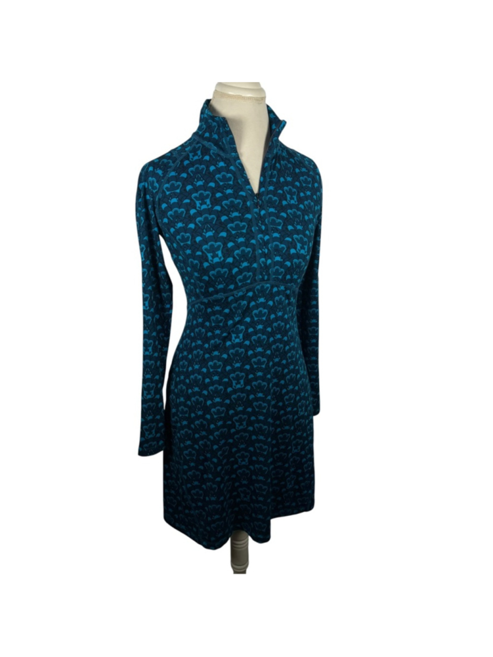 Title Nine Synergy Getaway Dress Womens XS Blue Print Mock Neck Long Sleeve - Picture 5 of 9